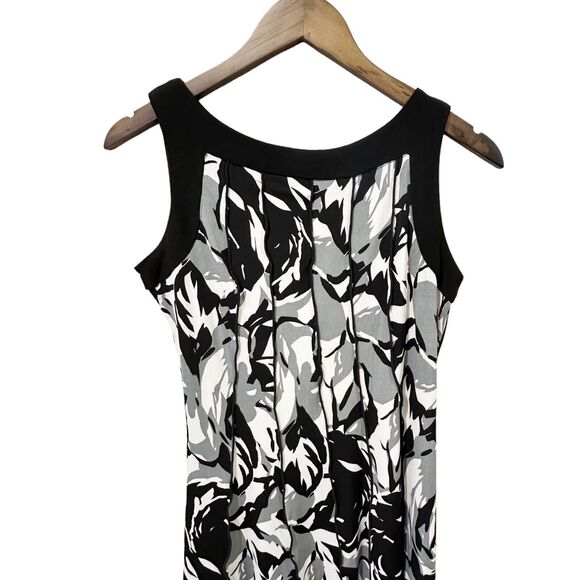 Perceptions Black White Grey Floral Sleeveless Boatneck Knee Length Dress Sz 6P - Picture 3 of 7